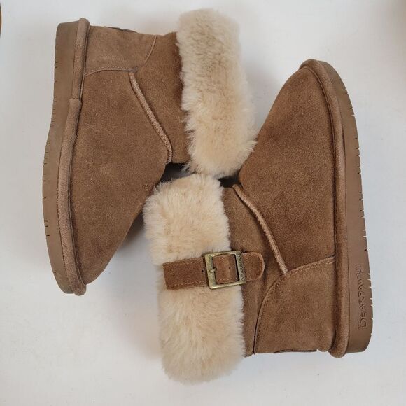 BEARPAW ABBY HICKORY Women mini boots short fleece Sherpa buckle slip on shoes - Picture 5 of 11